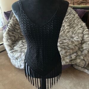 Black Beaded Fringe Bodysuit